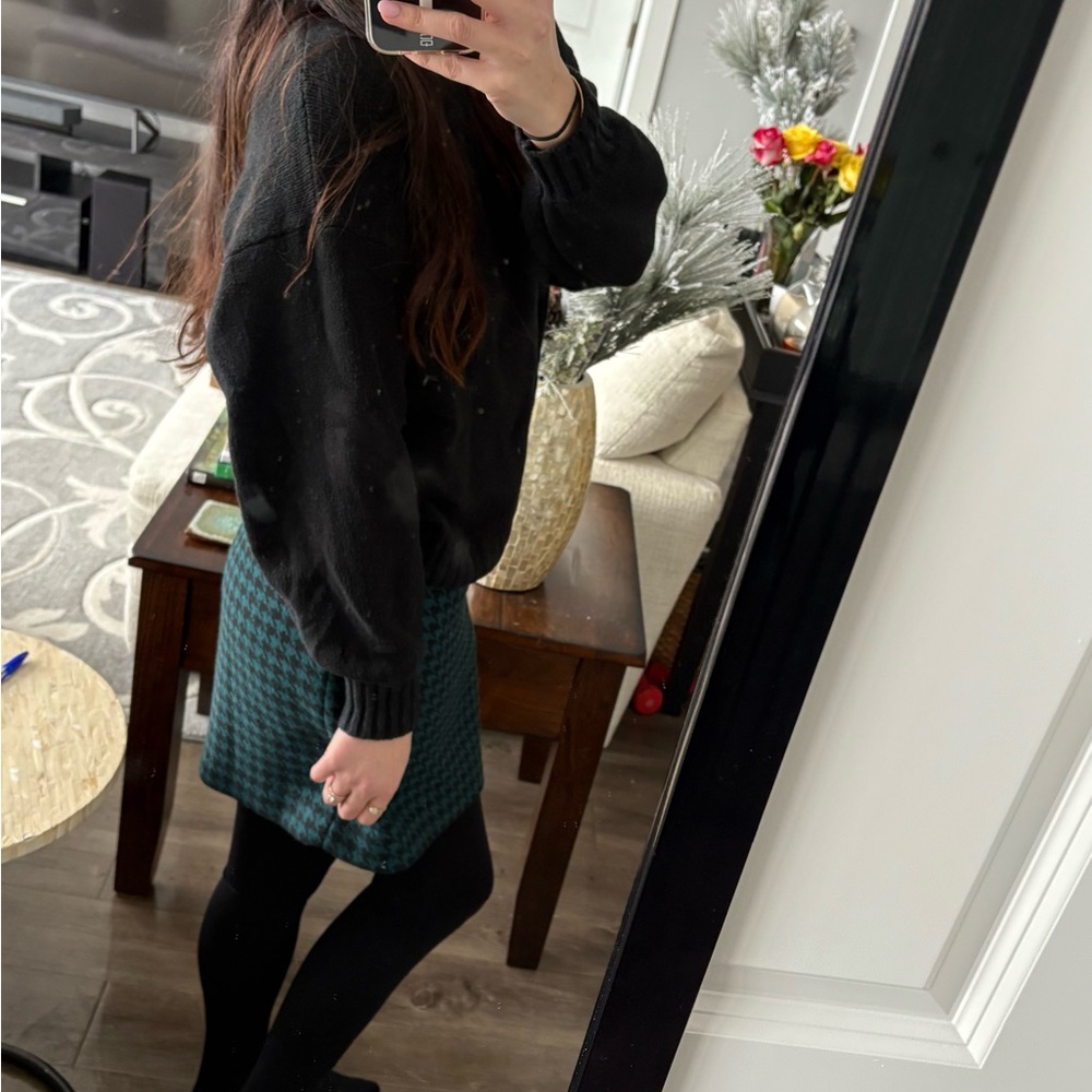 LOFT Teal and Black Houndstooth Skirt, Gap Sweater - Picture 2 of 5